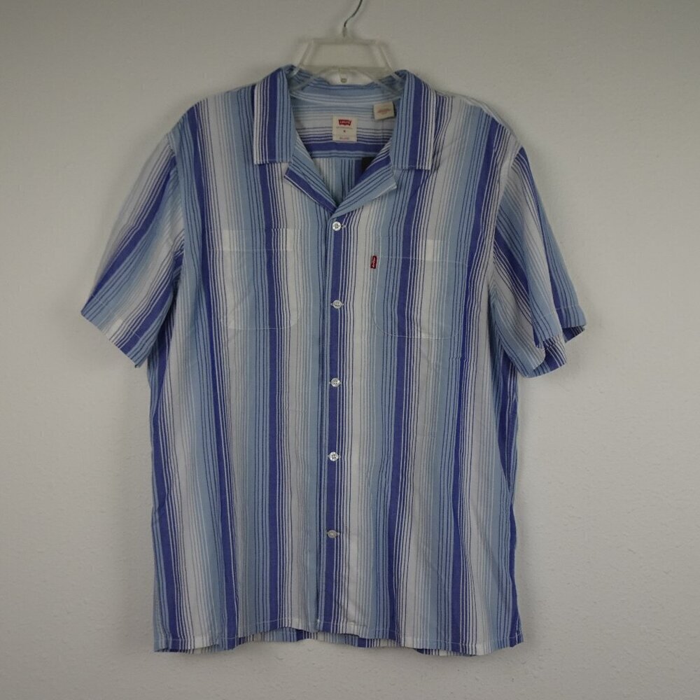 Levi's Button Front Shirt Men's M Blue Stripe Camp Shirt Lightweight Casual